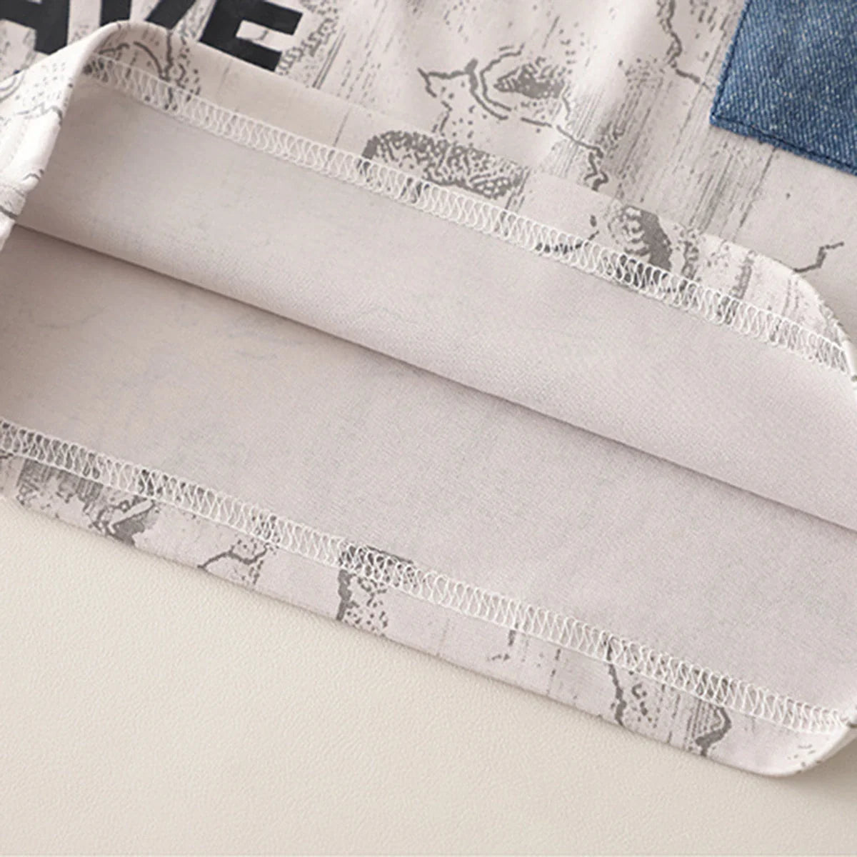 Boys Beige Typographic Printed Short Sleeve T-Shirt With Denim Shorts Sets