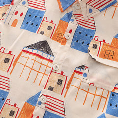 Boys Apricot Printed Short Sleeve Shirt With Shorts Set