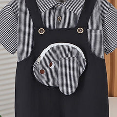 Boys Black Gingham Check Shirt With Embroidery Applique Dungaree Set