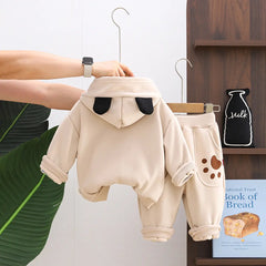 Boys Beige Animal Applique Regular Sweatshirt With Trouser Sets