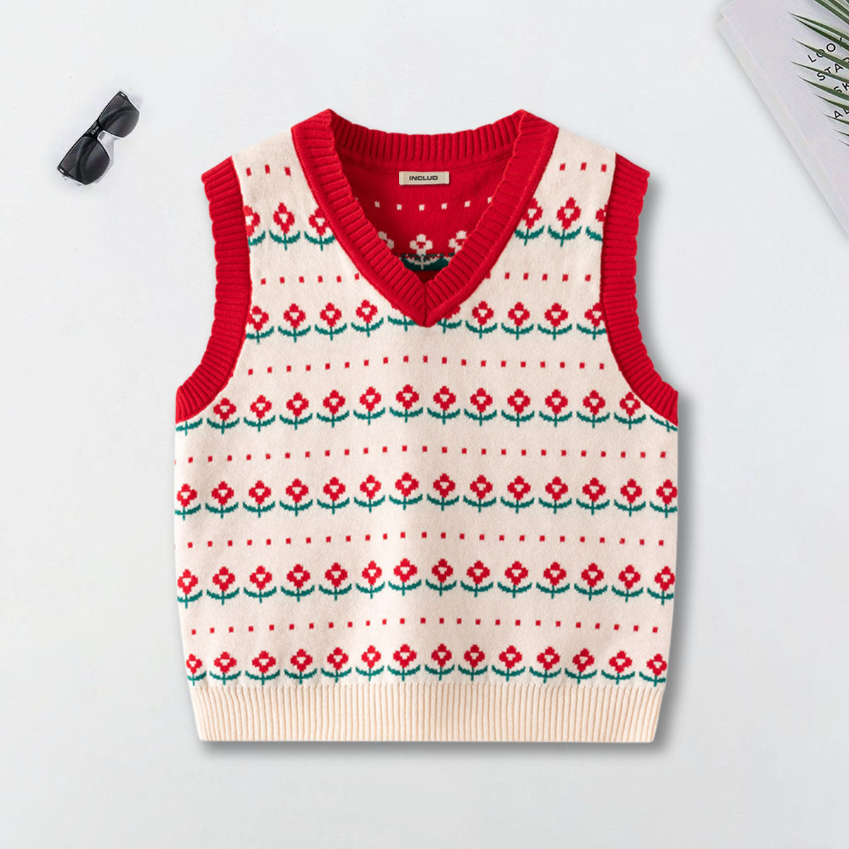Boys Apricot Self-Design Jacquard Sweater Vest