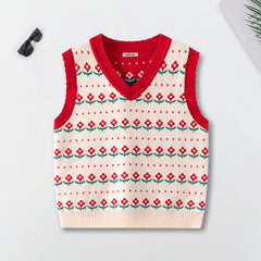 Boys Apricot Self-Design Jacquard Sweater Vest