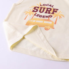Boys Apricot Surf Printed Vest With Drawstring Shorts Sets