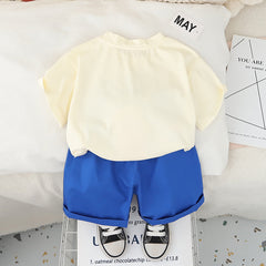 Boys 3D Lion Appliqued T-Shirt With Blue Shorts Set