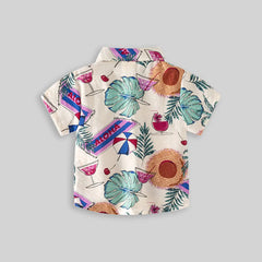 Boys Apricot Tropical Printed Short Sleeves Shirt