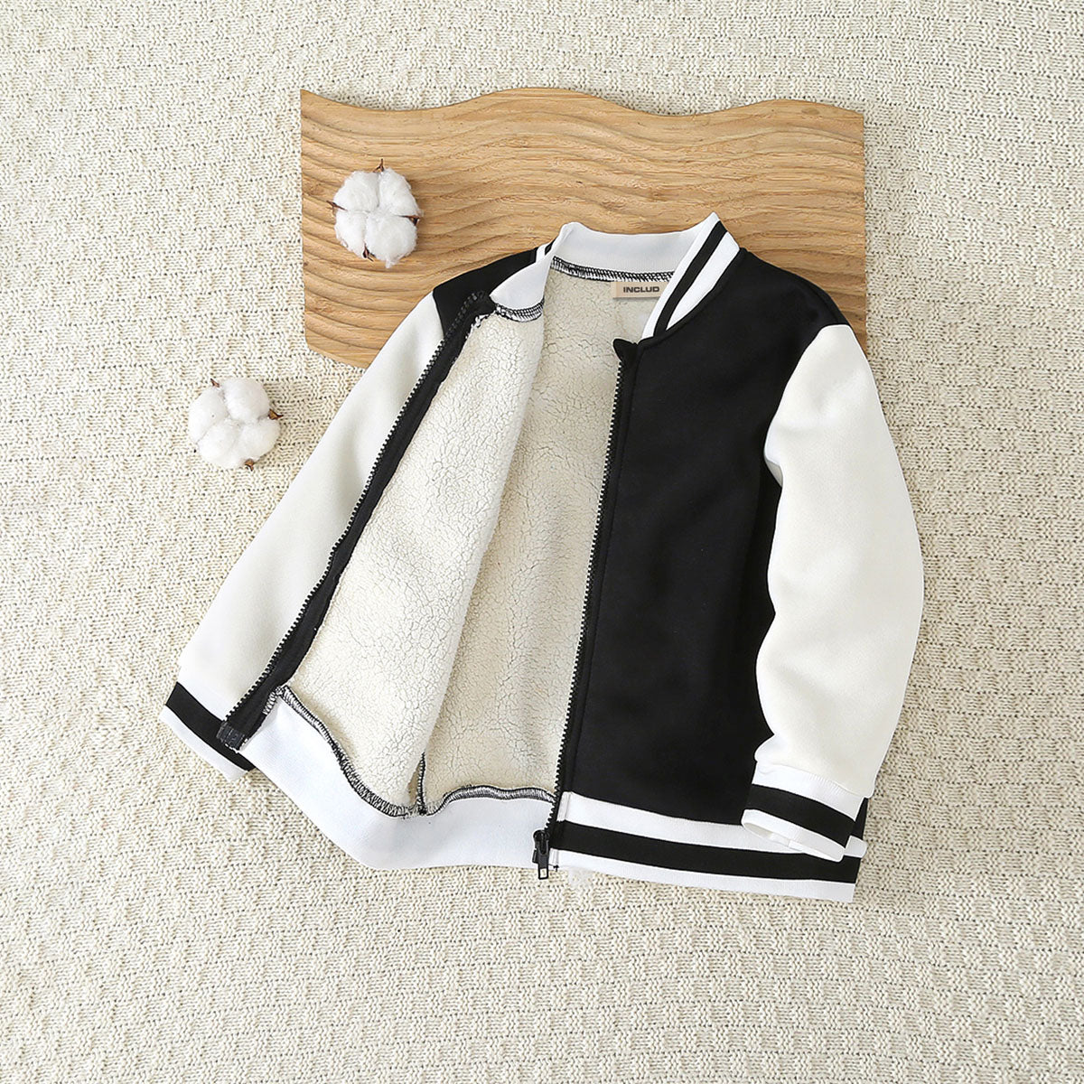 Boys Black Solid Varsity Winter Jacket