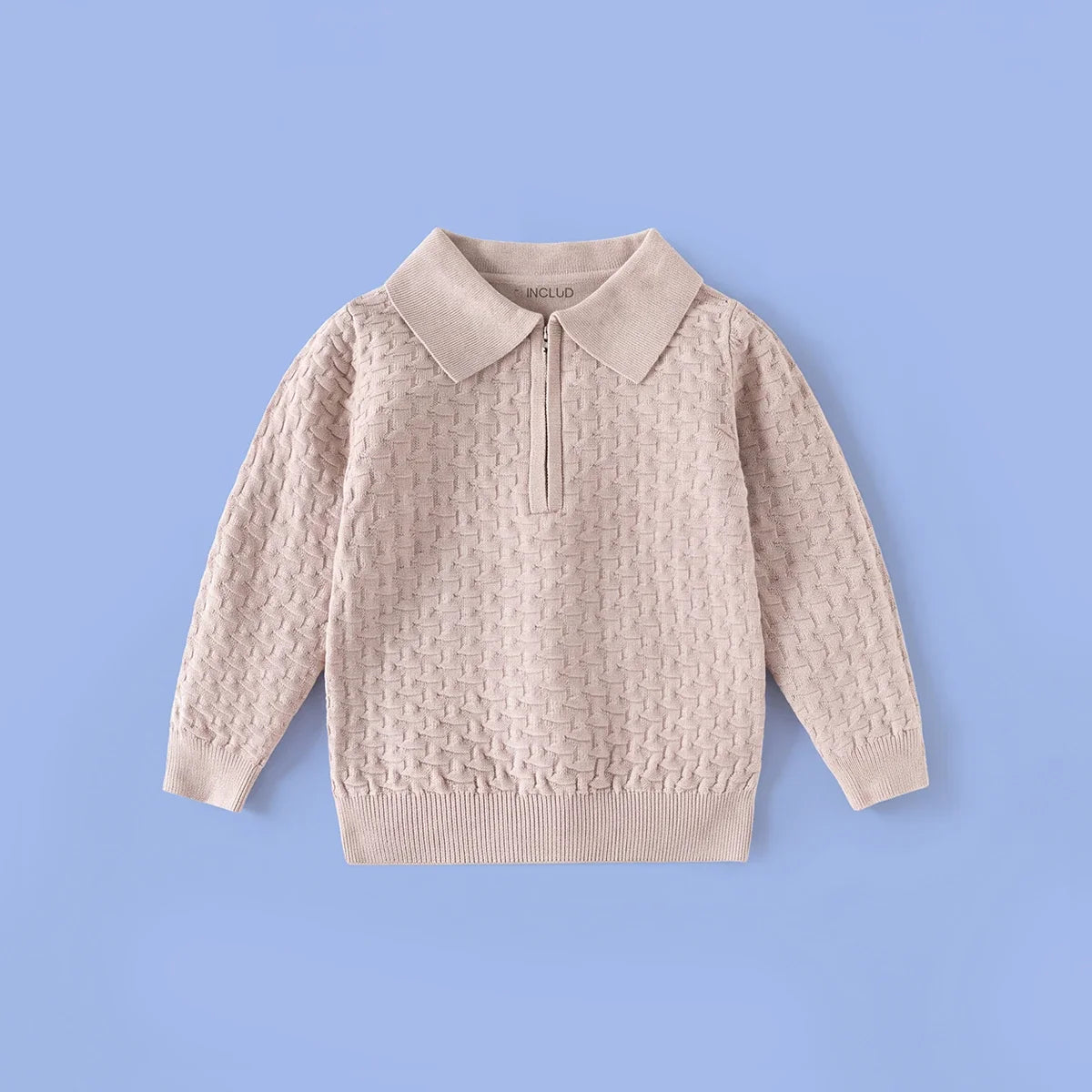 Boys Beige Long Sleeve Textured Polo Sweater