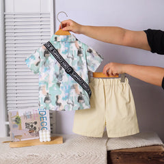 Boys Blue Camouflage Print Short Sleeve Shirt With Shorts Sets