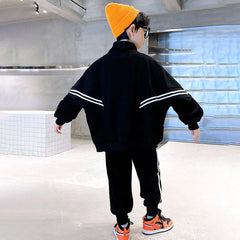 Boys Black Zip-up Jacket With Jogger Sets