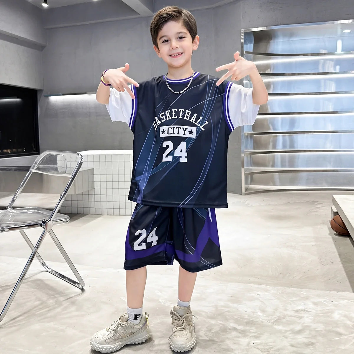 Boys Black Typographic Print Short Sleeve T-Shirt With Elasticated Shorts Sets