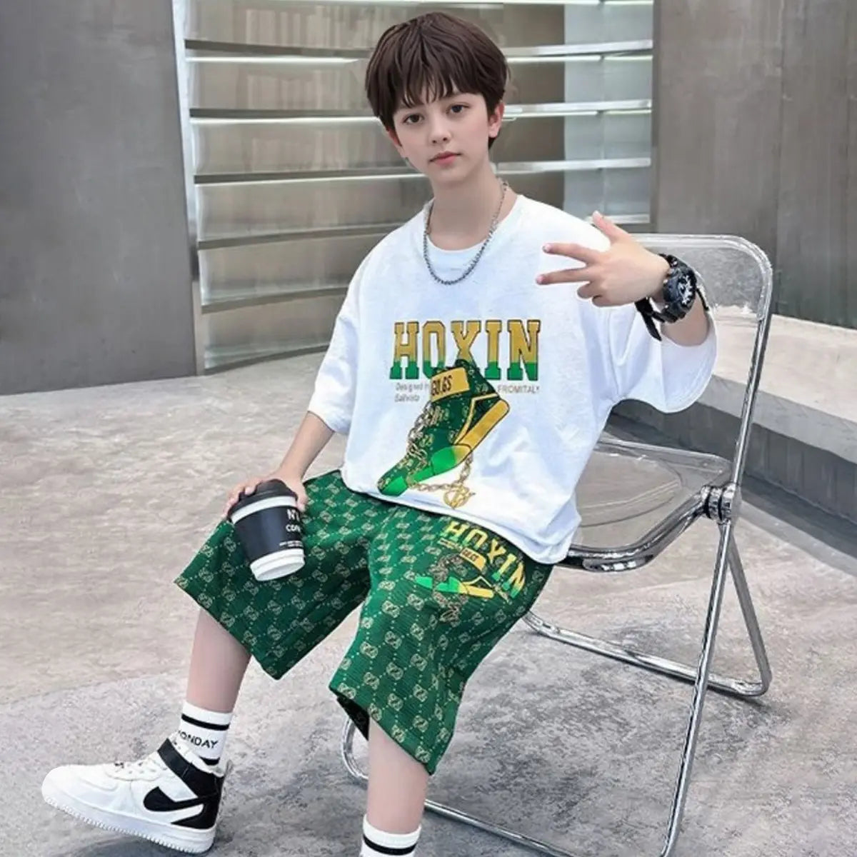 Boys Black Graphics Oversized T-Shirt With Shorts Set c02cfe28-1f12-42f5-955d-15853ad8d564