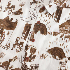 Boys Abstract Printed Short Sleeves Shirt With Brown Shorts Set