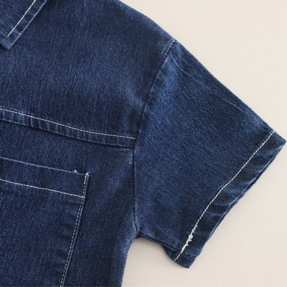 Boys Blue Denim Short Sleeves Shirt And Shorts  With Inner Tee Set
