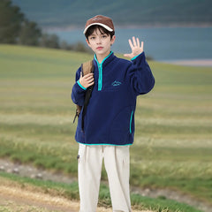 Boys Blue Fleece Half Zipper Jacket