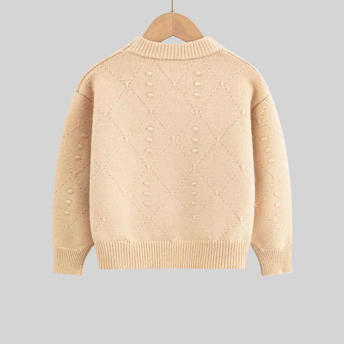 Boys Beige Self-Design Diamond Pattern Sweater