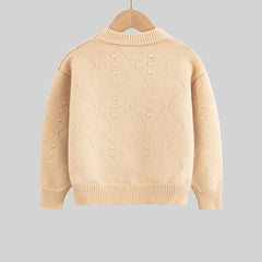 Boys Beige Self-Design Diamond Pattern Sweater