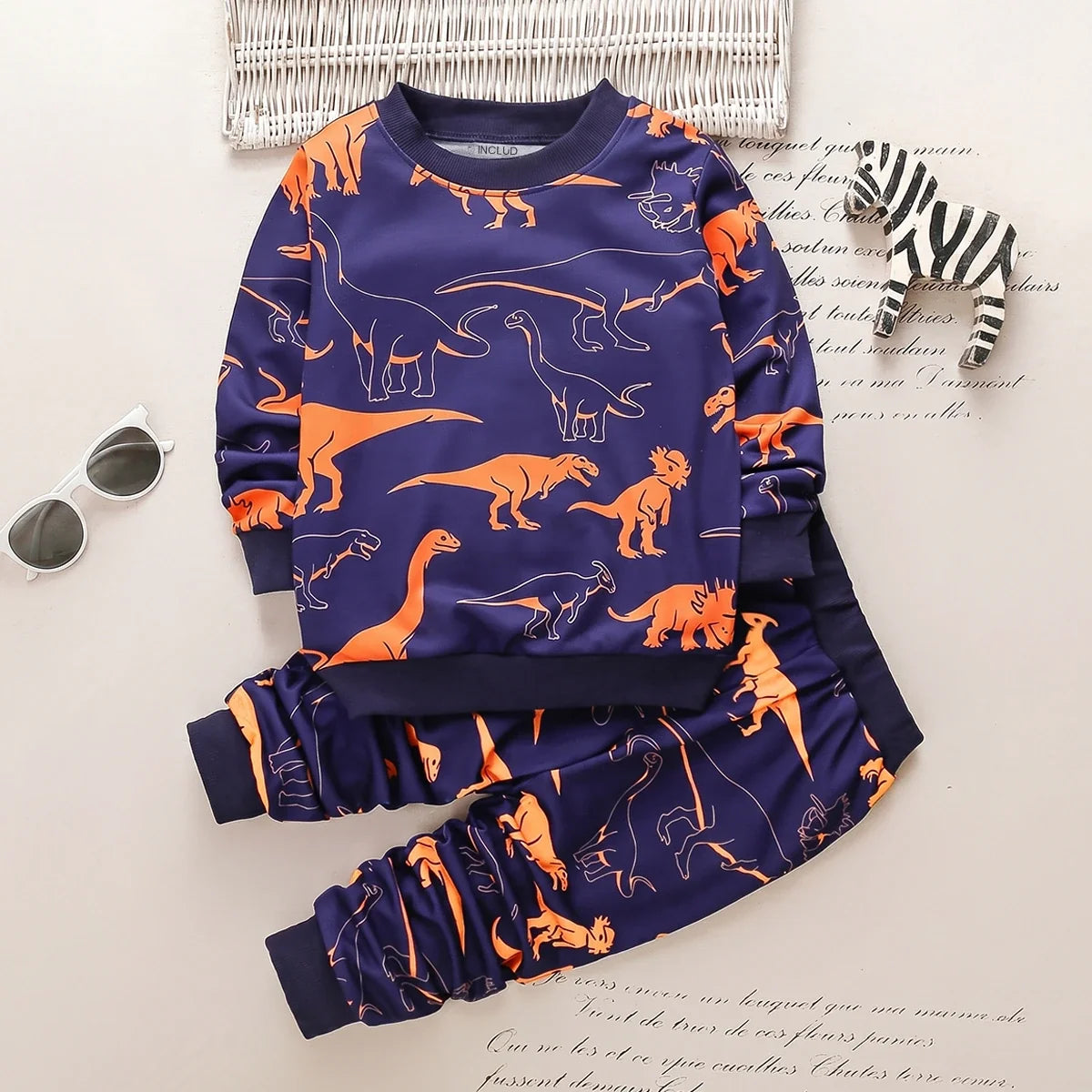 Boys Blue Dinosaur Printed Sweatshirt & Joggers Co-ord Sets