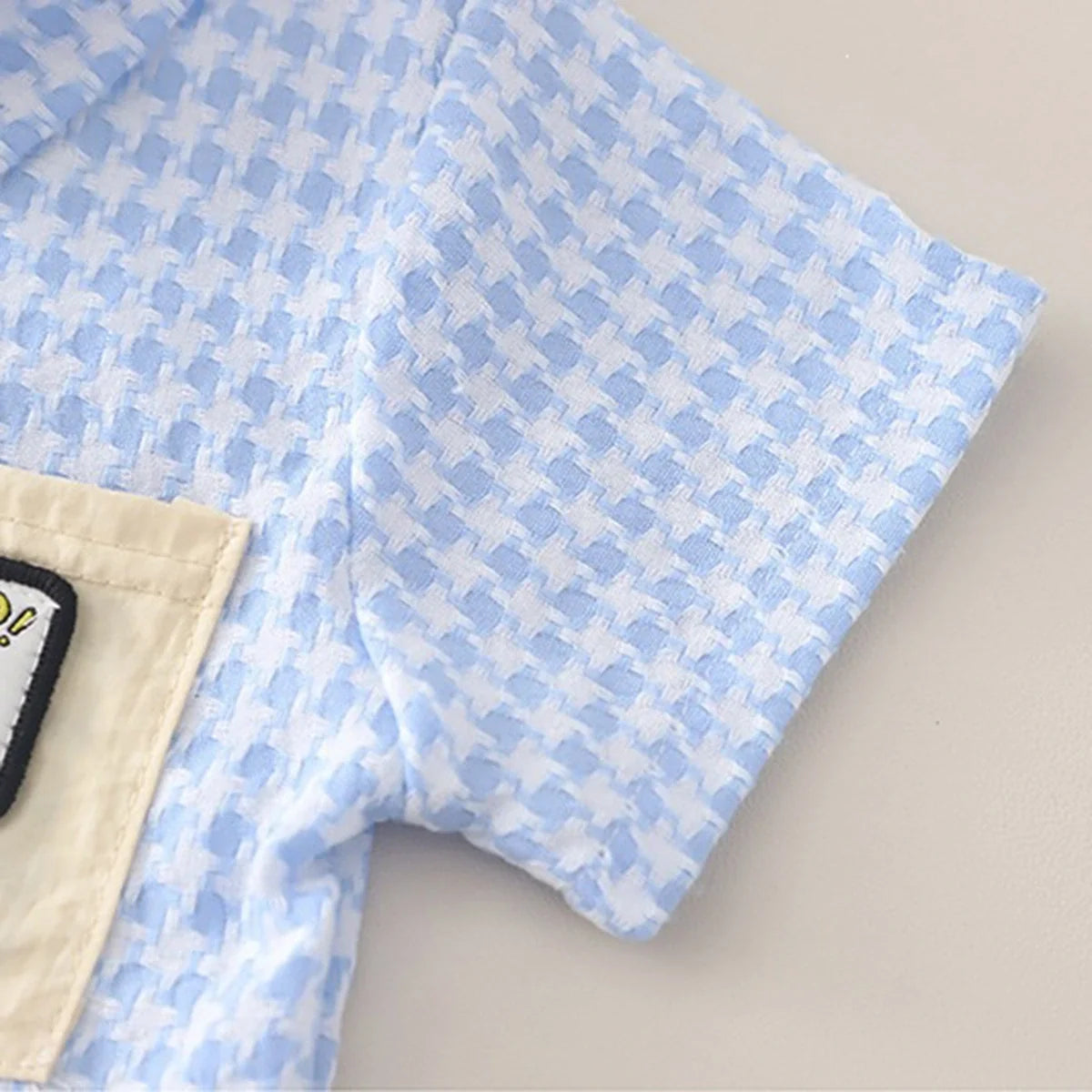 Boys Blue Checked Short Sleeve Shirt With Denim Shorts Sets