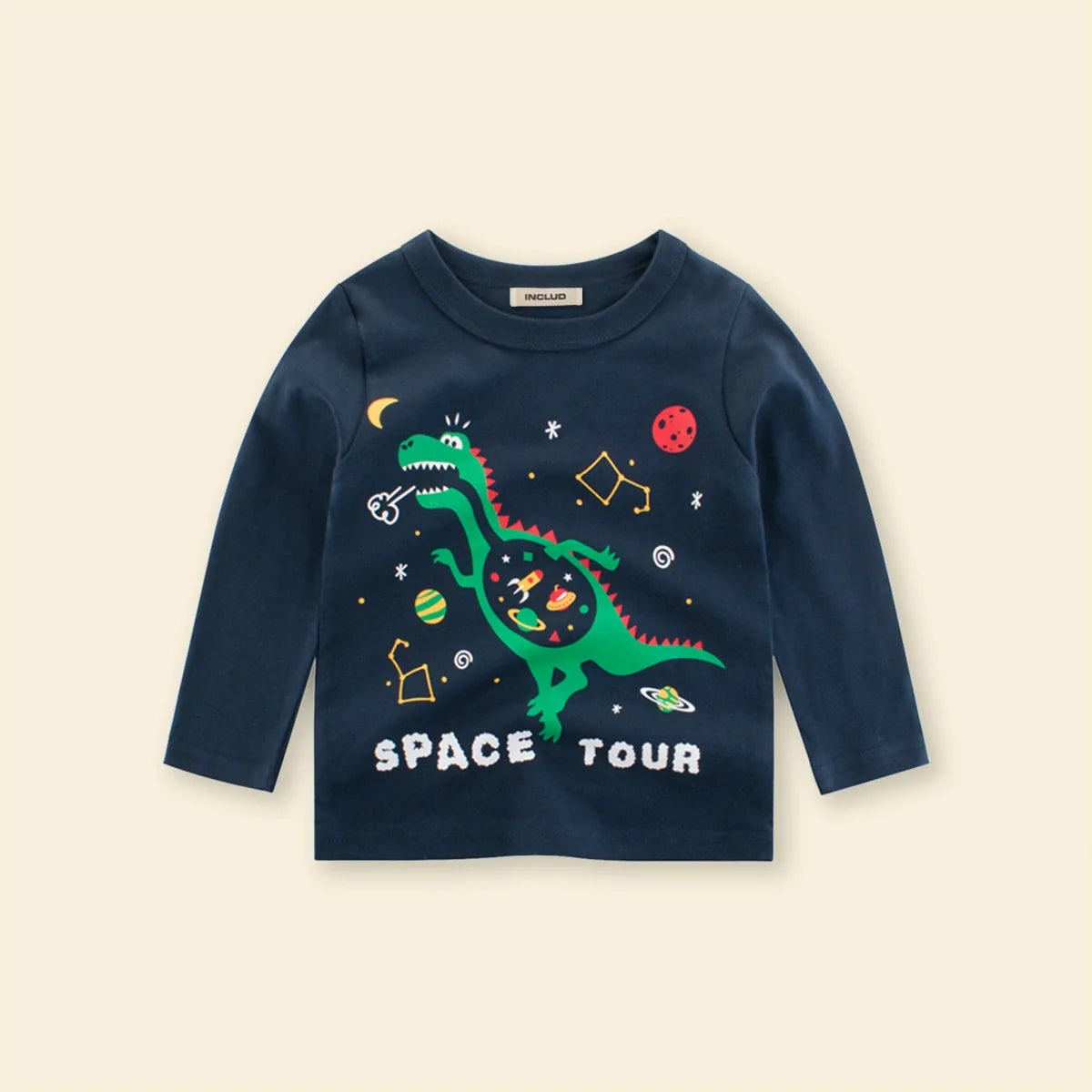 Boys Blue Dinosaur Printed Long Sleeves T-Shirt