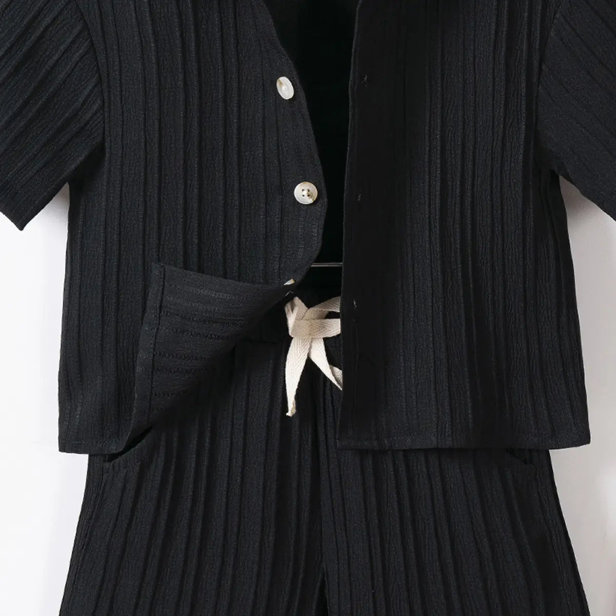 Boys Black Stripe Short Sleeves Shirt With Shorts Co-ord Sets
