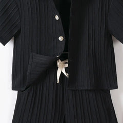 Boys Black Stripe Short Sleeves Shirt With Shorts Co-ord Sets