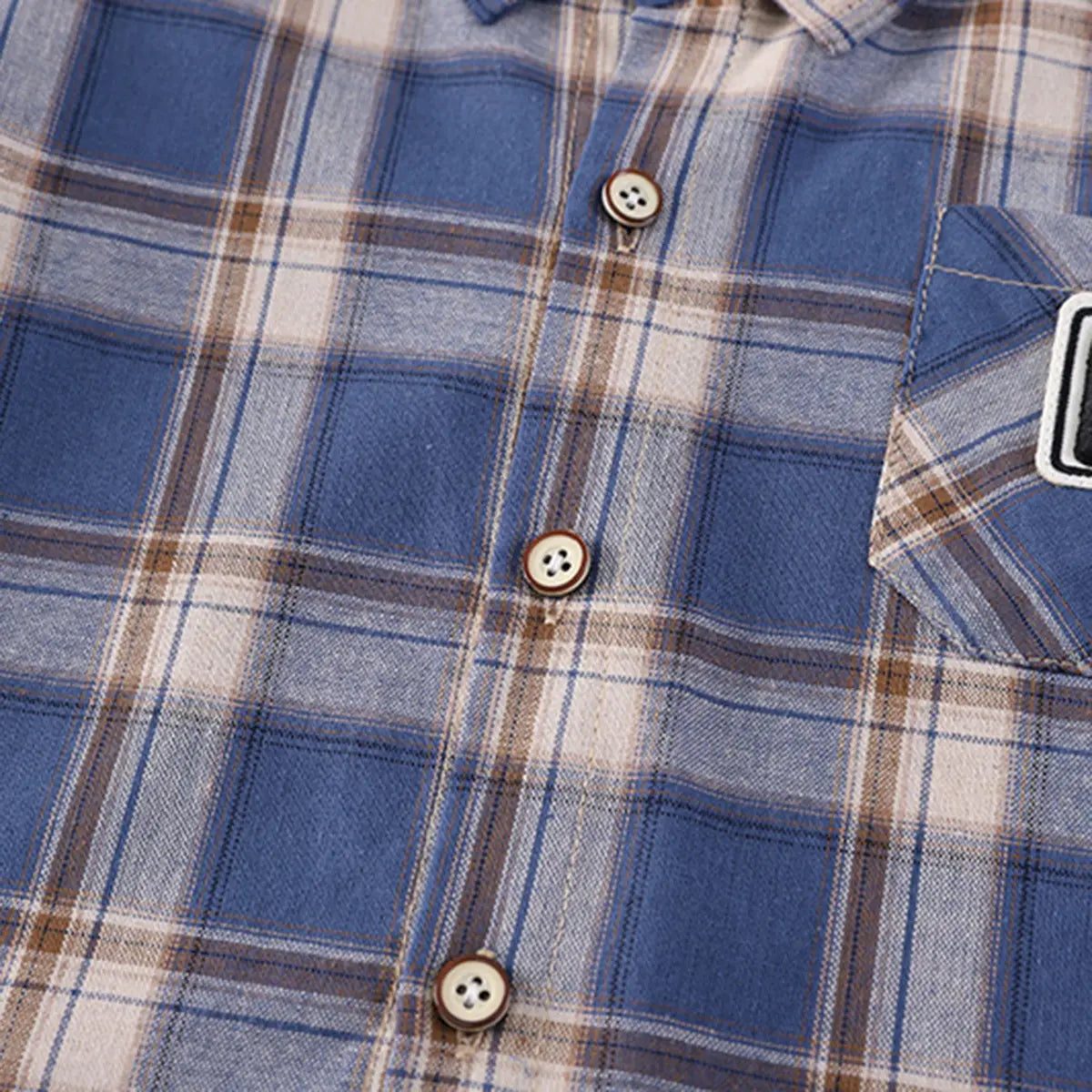 Boys Blue Checked Short Sleeve Shirt With Printed T-Shirt And Shorts Sets