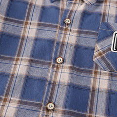 Boys Blue Checked Short Sleeve Shirt With Printed T-Shirt And Shorts Sets