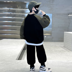 Boys Black Graphics Printed Sweatshirt With Joggers Winter Sets