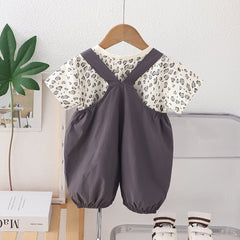 Boys Animal Printe T-Shirt With Dark Grey 3D Appliqued Dungaree Set