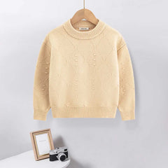 Boys Beige Self-Design Diamond Pattern Sweater