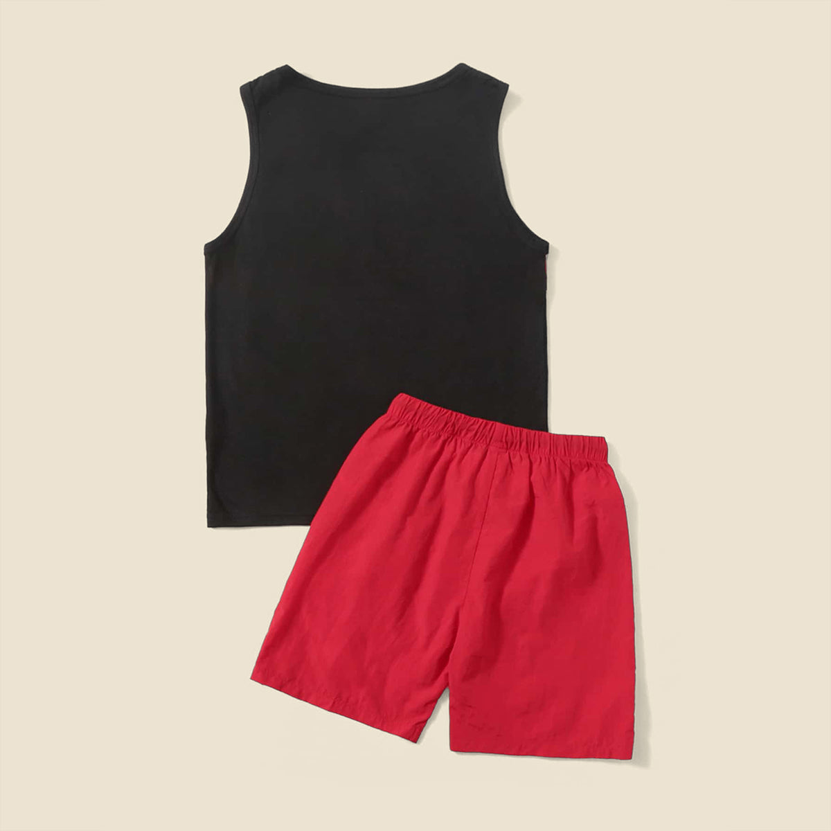 Boys Black Graphic Printed Sleeveless Vest With Shorts Set