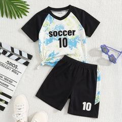 Boys Black Abstract Print T-Shirt With Shorts Set