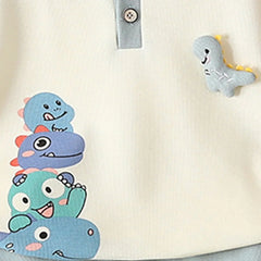 Boys Blue Dinosaur Printed Polo T-Shirt With Shorts Set