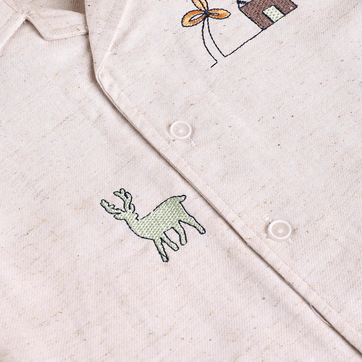 Boys Beige Embroidered Short Sleeve Shirt With Navy Shorts Sets