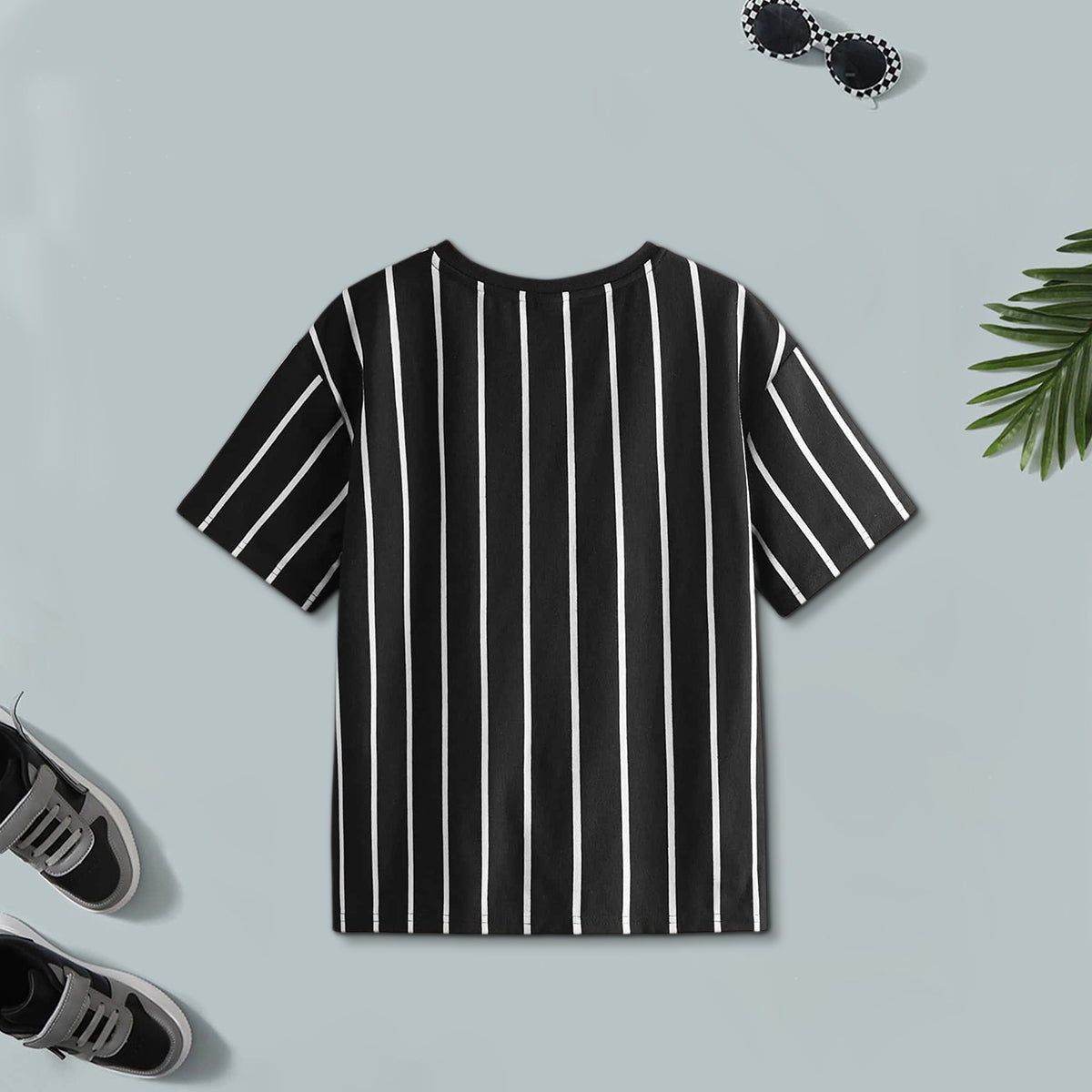 Boys Black And White Striped Short Sleeves T-Shirt ( Pack Of 2 )