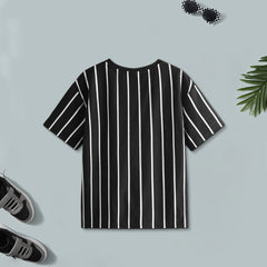 Boys Black And White Striped Short Sleeves T-Shirt ( Pack Of 2 )