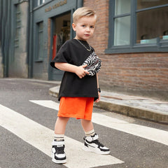 Boys Black Back Typographic Printed T-Shirt With Shorts Set