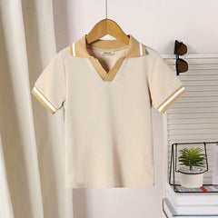 Boys Beige Short Sleeves Polo T-Shirt