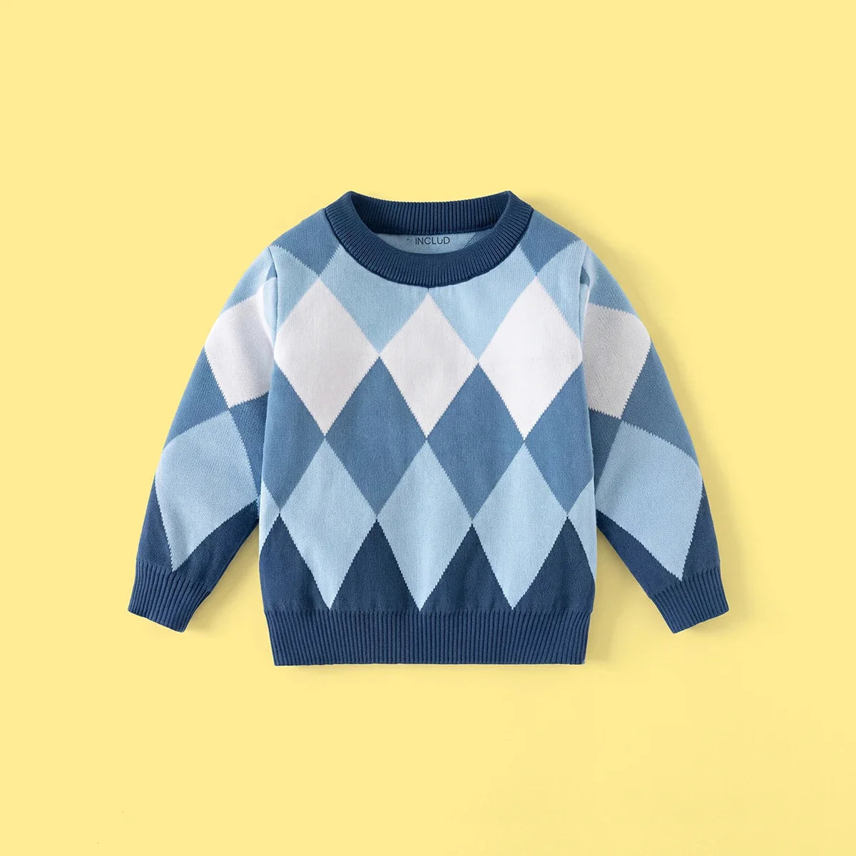 Boys Blue Diamond Jacquard Long Sleeve Sweater