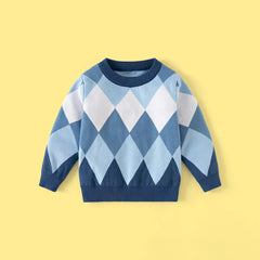 Boys Blue Diamond Jacquard Long Sleeve Sweater
