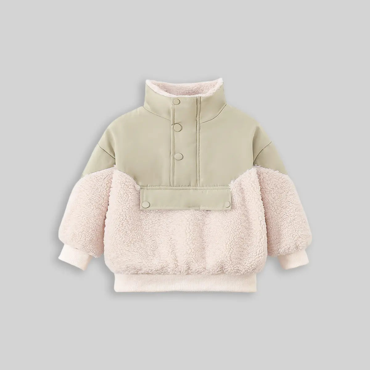 Boys Beige Color-blocked Jacket With High Neck