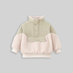 Boys Beige Color-blocked Jacket With High Neck