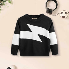 Boys Black Sweater With Self-Design Lightning Patterns