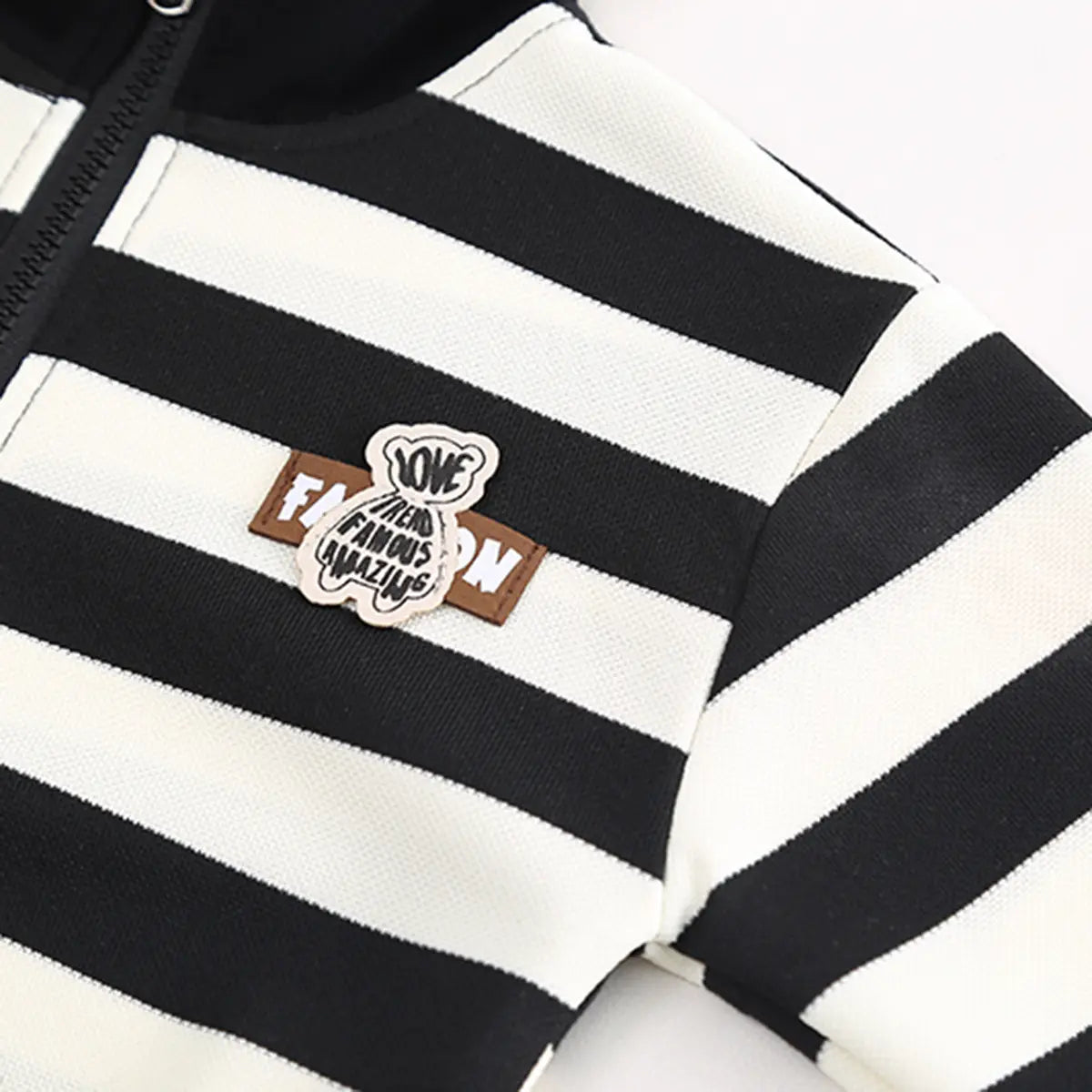 Boys Black Stripes Hal Zipper Sweatshirt With Jogger Sets