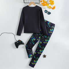 Boys Black Gaming Printed Glow in the Dark T-Shirt & Pajama Winter Set
