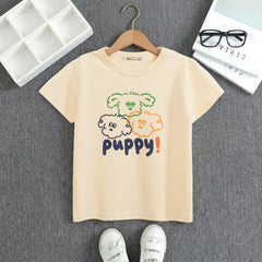 Boys Beige Puppy Print Short Sleeve T-Shirt
