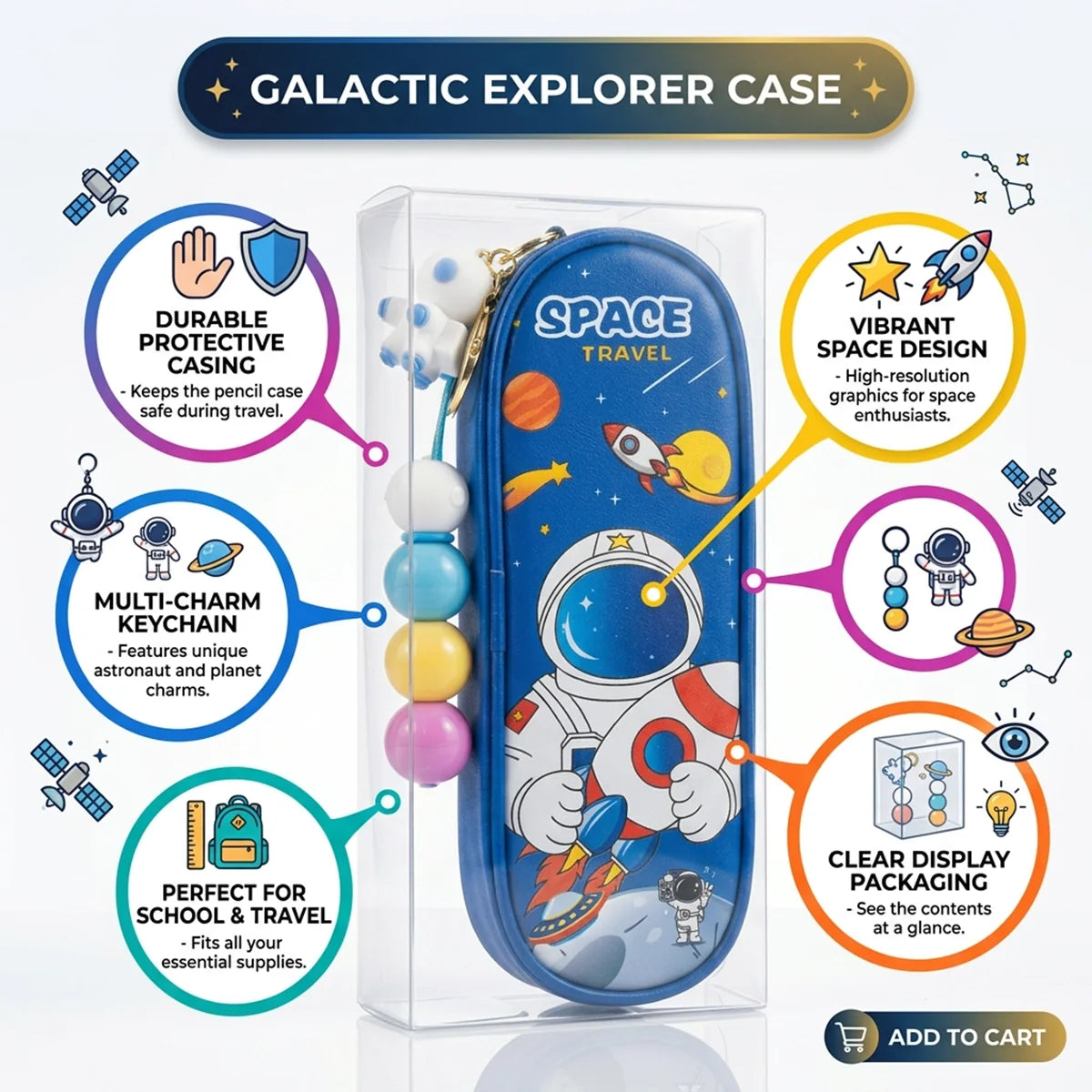 Boys Blue Astronaut Space Travel Pencil Box