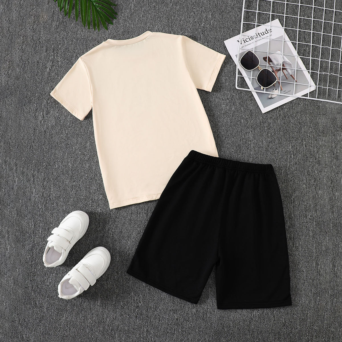 Boys Apricot Typographic Print Short Sleeves T-Shirt With Shorts Set
