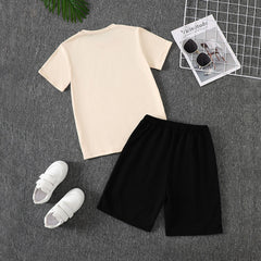 Boys Apricot Typographic Print Short Sleeves T-Shirt With Shorts Set