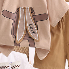 Boys Beige Rabbit Ear Appliqued T-Shirt With Shorts Set